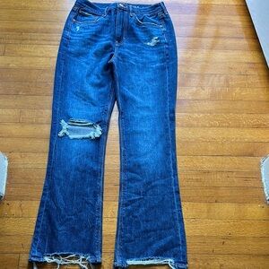 American Eagle Outfitters Distressed Blue Wide Leg Jeans